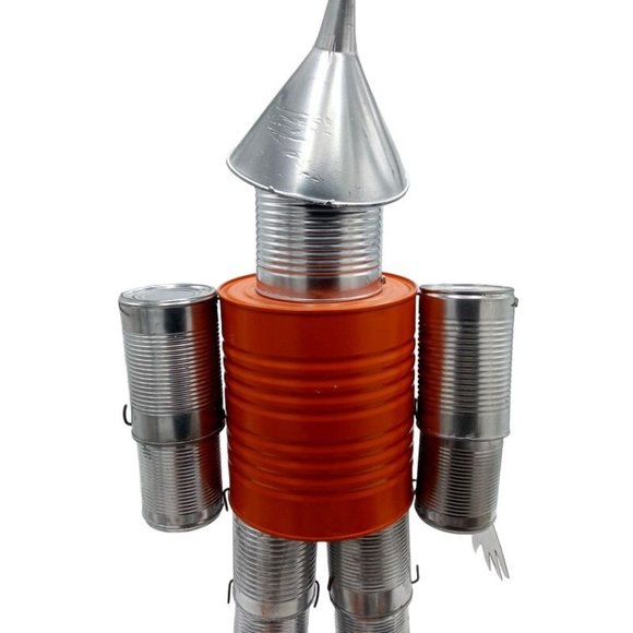 Orange Folk Art Tin Man Sculpture Bronco Horse Wizard Of Oz Reclaimed Recycled R - Picture 15 of 16